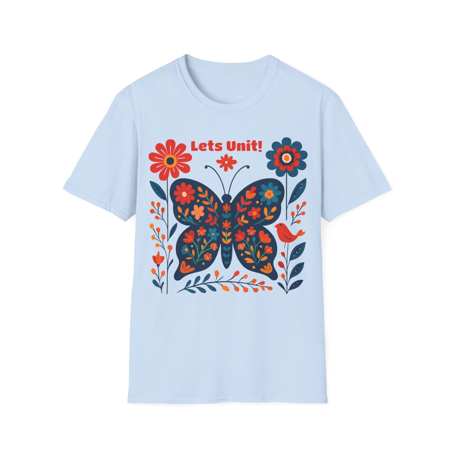 Lets Unit! - Vibrant Boho Butterfly Floral T-Shirt