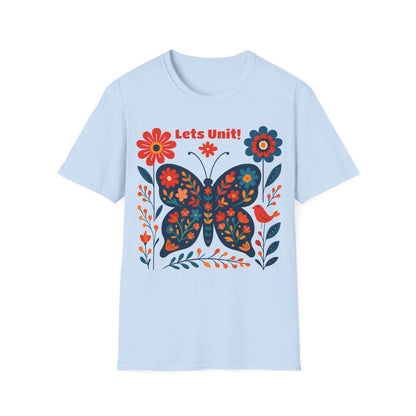 Lets Unit! - Vibrant Boho Butterfly Floral T-Shirt
