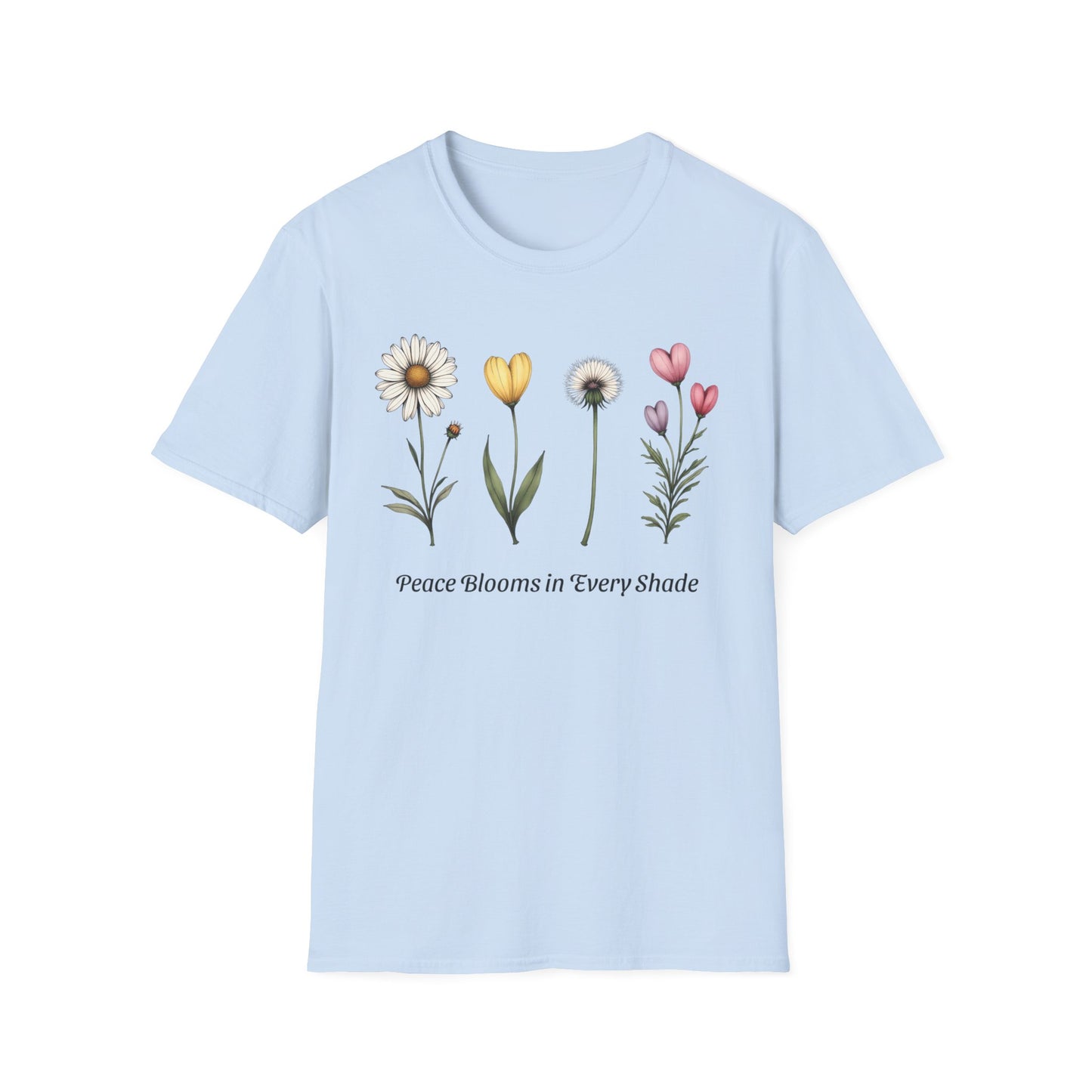 Realistic Floral Line T-Shirt - Colorful Design