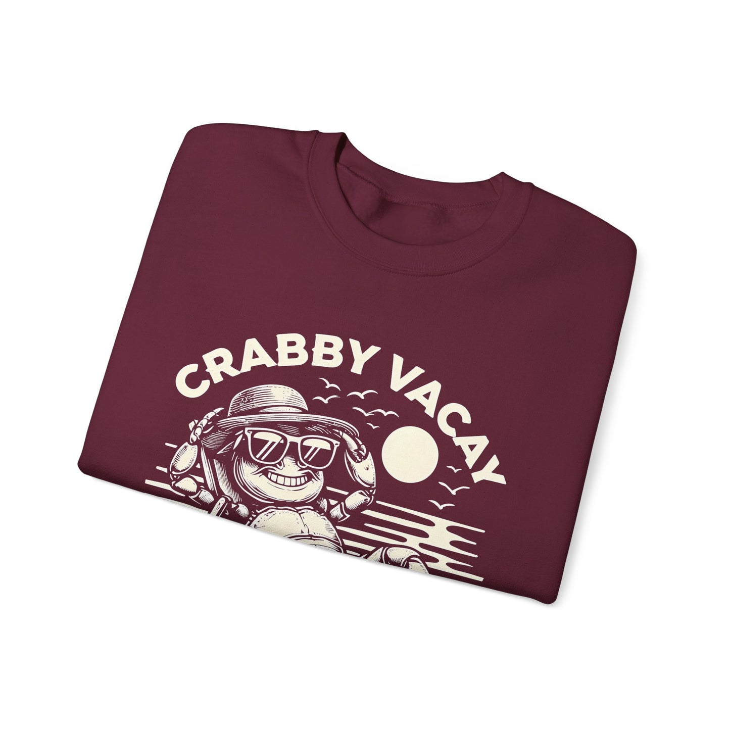 Crabby Vacay - Playful Monochrome Happy Crab Wearing Sunglasses in Tropical Scene Sweatshirt
