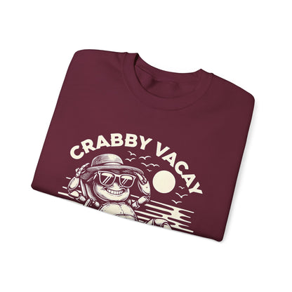 Crabby Vacay - Playful Monochrome Happy Crab Wearing Sunglasses in Tropical Scene Sweatshirt