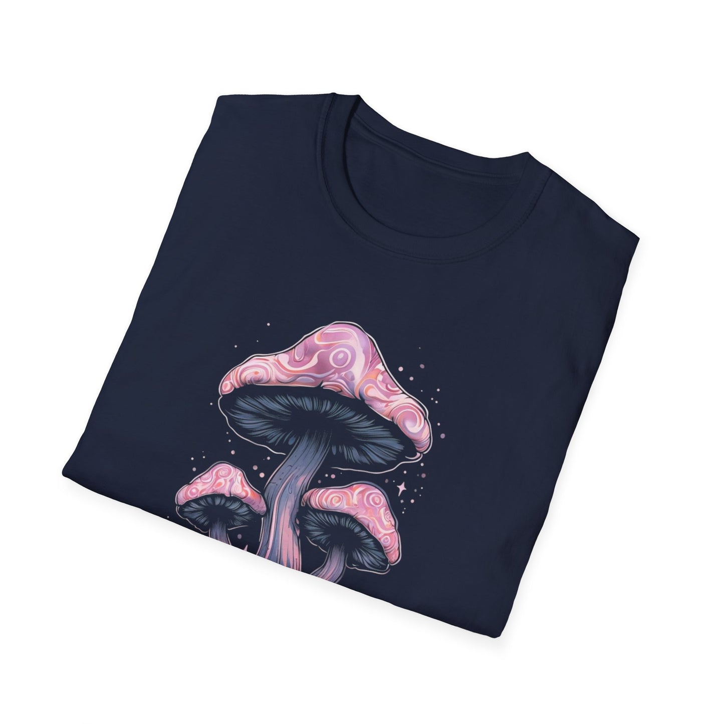 Trippy Times T-Shirt – Whimsical Glowing Pink Mushrooms Design