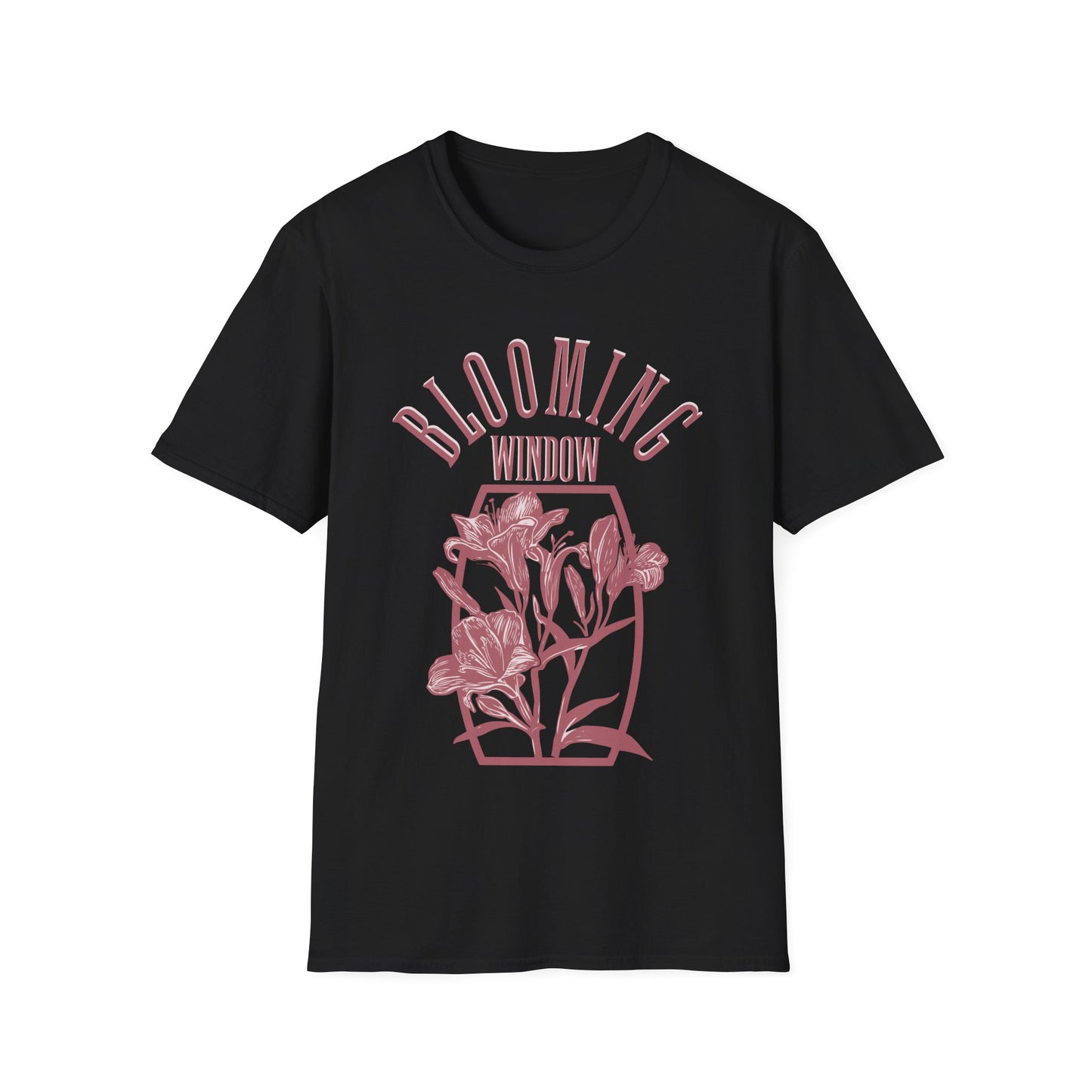 Blooming Window - Monochrome Pink Floral T-Shirt
