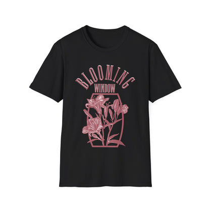 Blooming Window - Monochrome Pink Floral T-Shirt