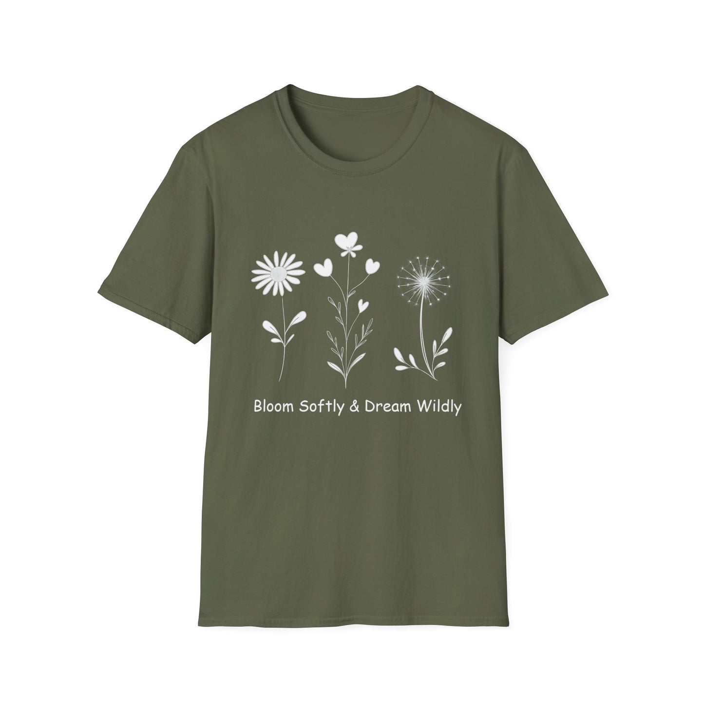 Bloom Softly Dream Widely T-Shirt - Minimalistic Flowers Outline - Botanical Line Art Design