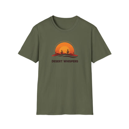 Desert Whispers T-Shirt – Nature Scene with Sunset, Cactus, and Sand Design