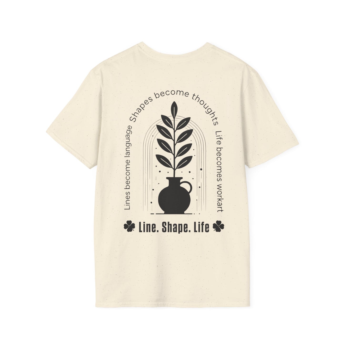 Line Shape Life T-Shirt - Stylized Plant Typography Front And Back Design