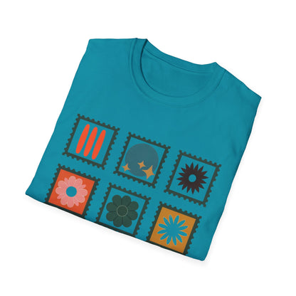 Vibrant Stamp Abstract Floral Grid T-Shirt
