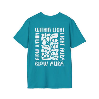 Light Aura White Boho Style Floral T-Shirt - Front And Back Design