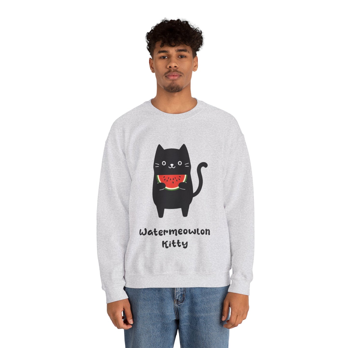 Watermeowlon Kitty - Playful Cat Silhouette with Colorful Watermelon slice Sweatshirt