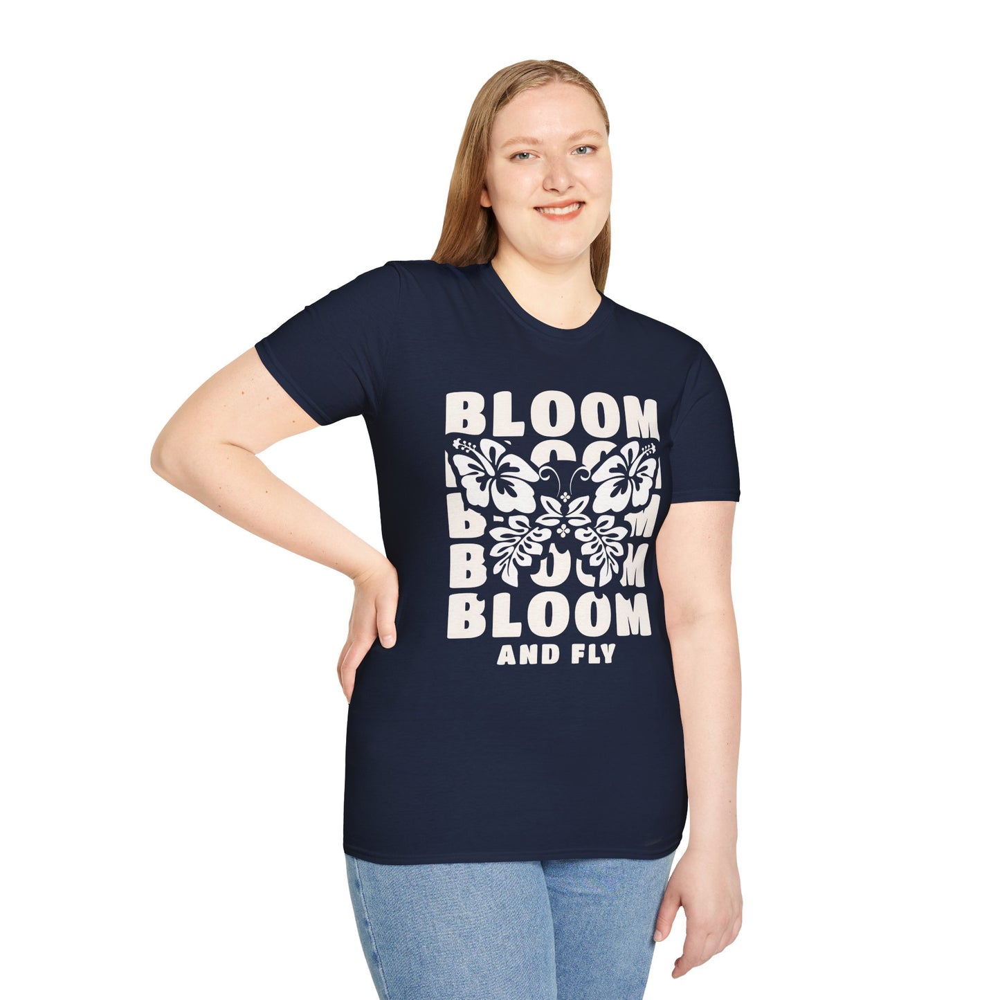 Bloom And Fly - Monochrome Floral Butterfly T-Shirt