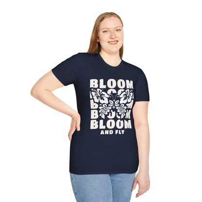 Bloom And Fly - Monochrome Floral Butterfly T-Shirt