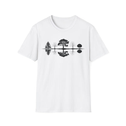 Monochrome Silhouette Trees With Reflection In Water T-Shirt
