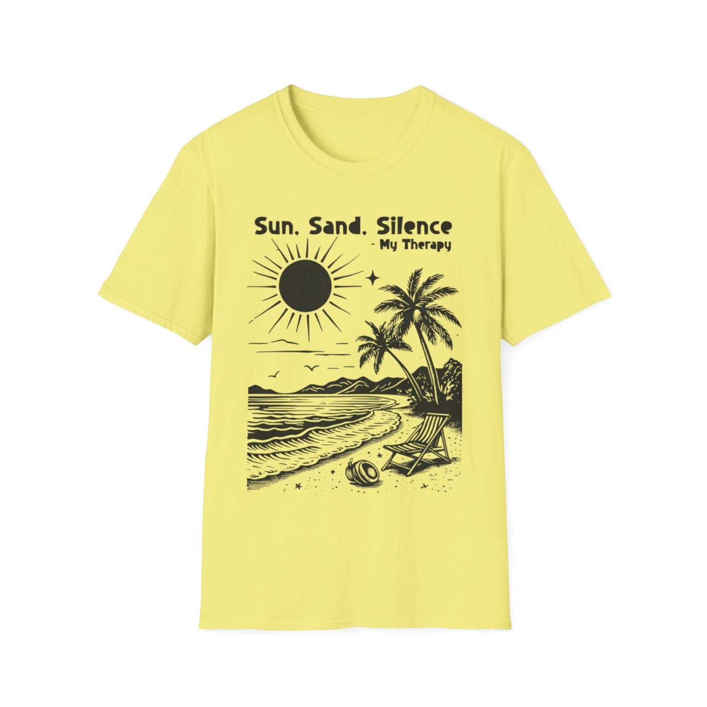 Sun Sand Silence My Therapy - Monochrome Beach Landscape T-Shirt