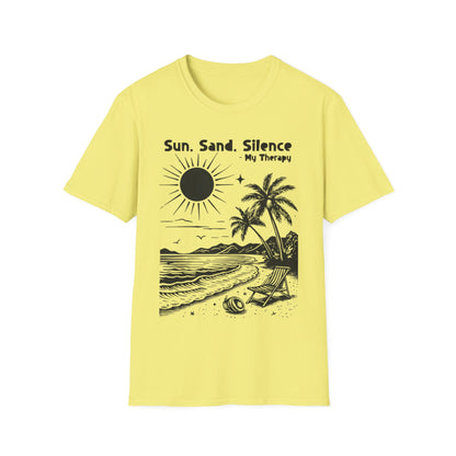Sun Sand Silence My Therapy - Monochrome Beach Landscape T-Shirt