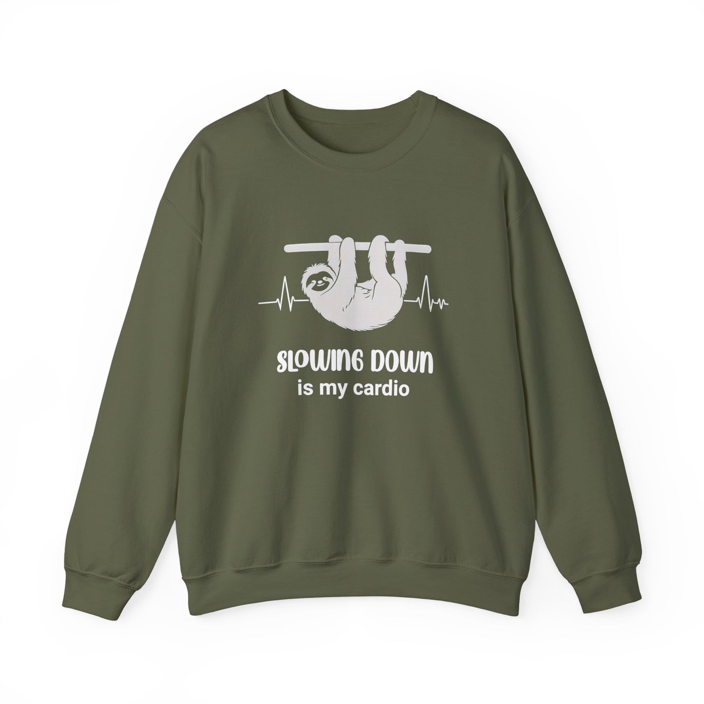 Slowing Down Is My Cardio - Sloth Silhouette With Heartbeat Playful Sweatshirt