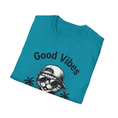 Good Vibes T-Shirt -  Cool Cat Relaxing with Tropical Drink Design