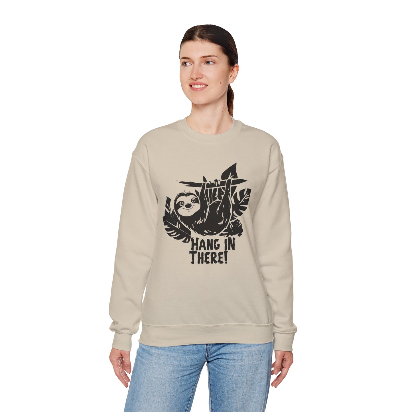 Hang In There! - Playful Minimalistic Sloth Silhouette Hanging Upside Down Sweatshirt