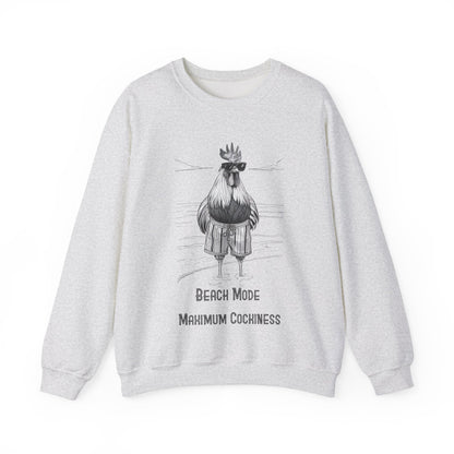 Beach Mode: Maximum Cochiness - Playful Rooster On Beach Sweatshirt