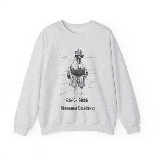 Beach Mode: Maximum Cochiness - Playful Rooster On Beach Sweatshirt