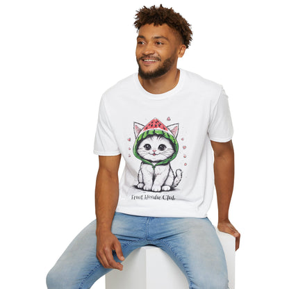 Fruit Hoodie Club T-Shirt - Kitten In A Watermelon Hoodie Design