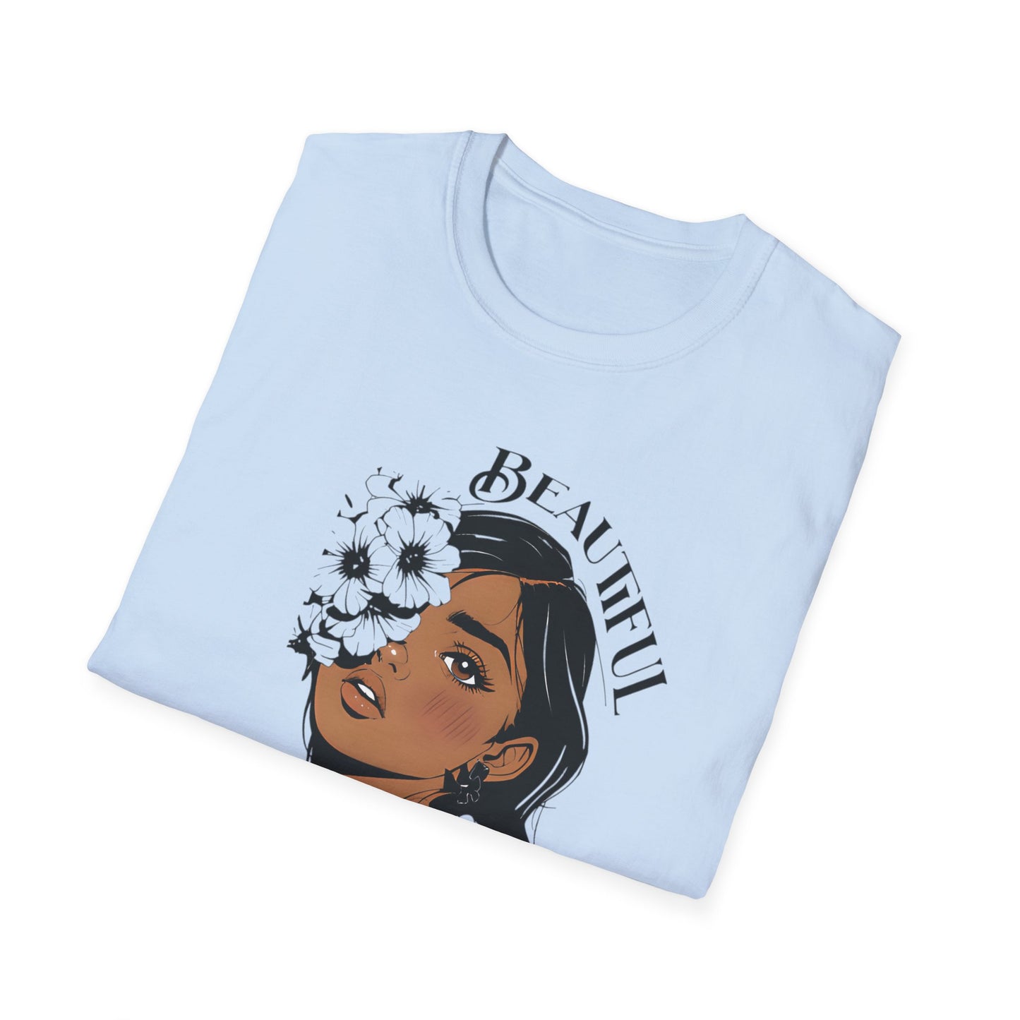Beautiful Bold Unbothered T-Shirt – Young Woman Portrait with Bold Graphic Flowers Design