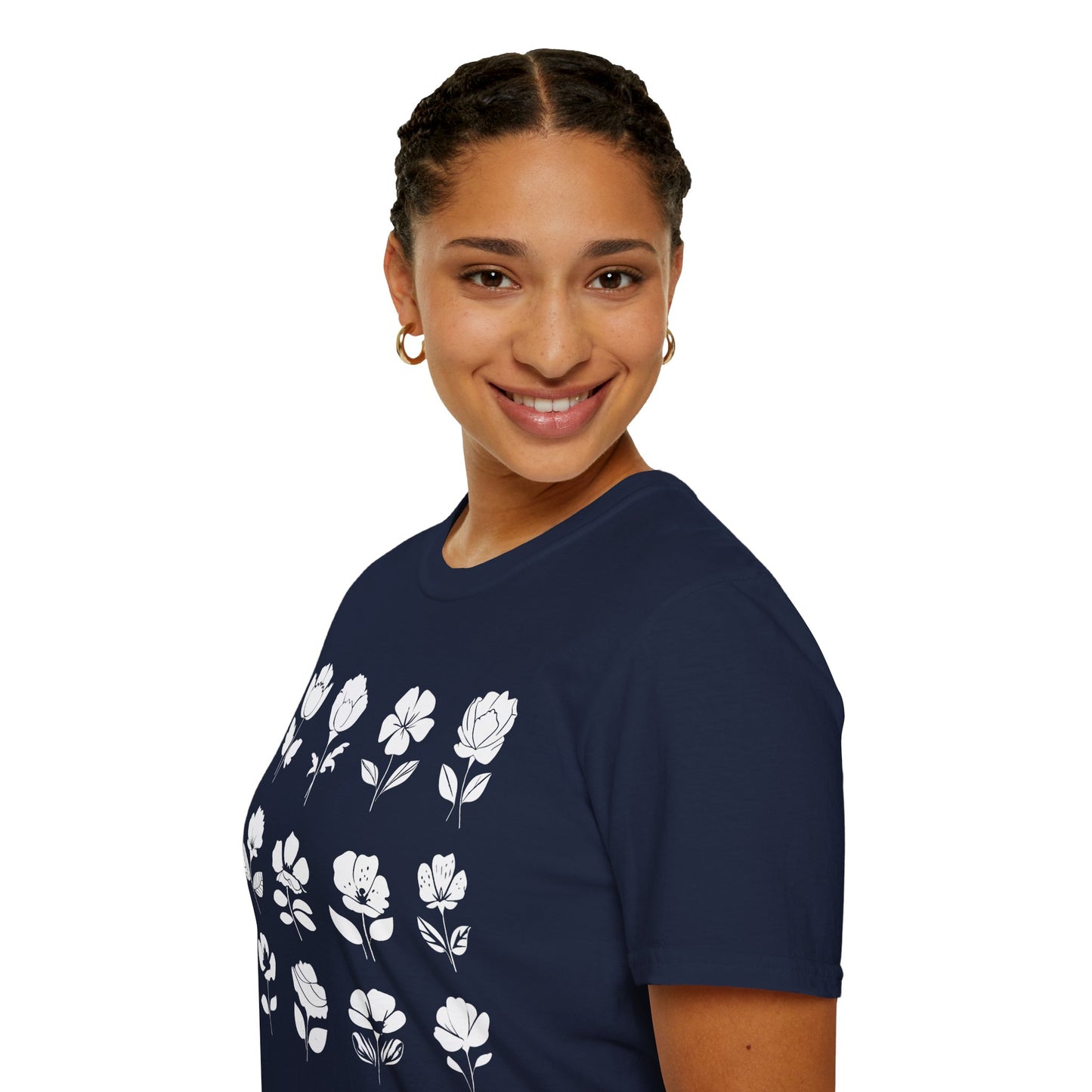 Monochrome Silhouette Grid Flowers T-Shirt