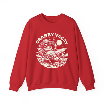Crabby Vacay - Playful Monochrome Happy Crab Wearing Sunglasses in Tropical Scene Sweatshirt