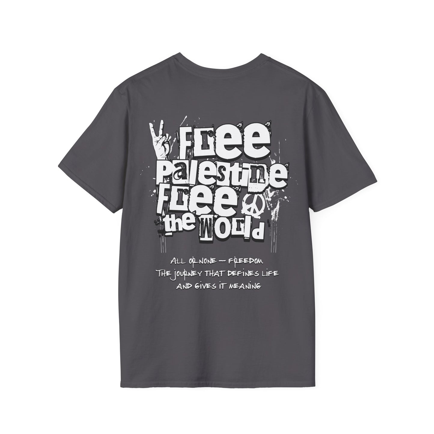 Free Palestine Free The World - Monochrome Graffiti T-Shirt