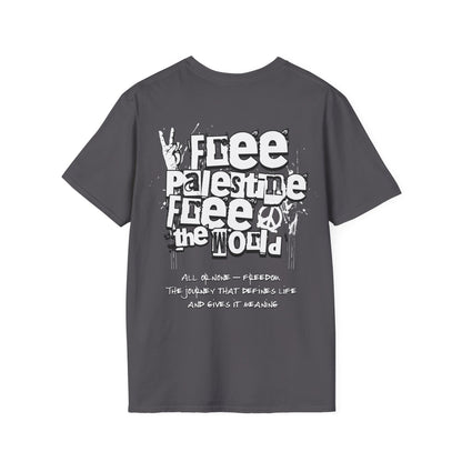 Free Palestine Free The World - Monochrome Graffiti T-Shirt