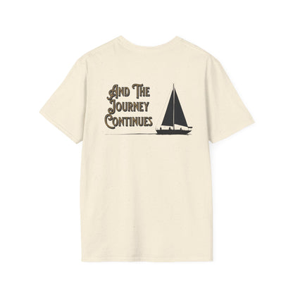 And The Journey Continues -  Minimalist Silhouette Sailboat T-Shirt