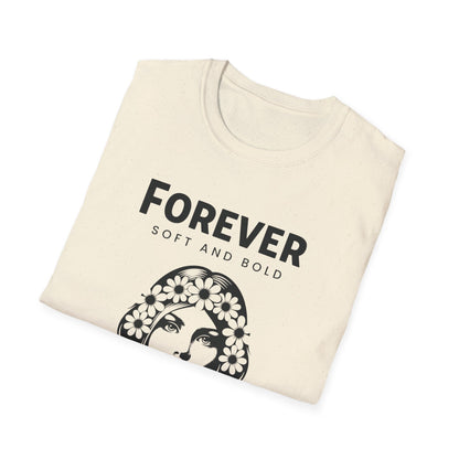 Serene Woman's Face T-Shirt - Monochrome Floral Design