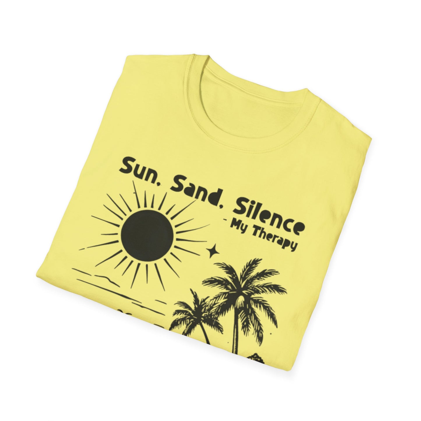 Sun Sand Silence My Therapy - Monochrome Beach Landscape T-Shirt
