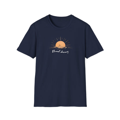Eternal Journey T-Shirt - Minimalist Sun With Sailing Ship - Nature Scene Line Art Design