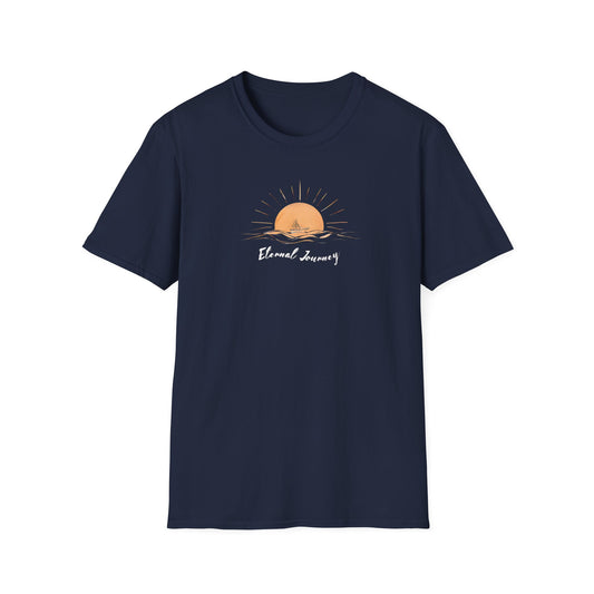 Eternal Journey T-Shirt - Minimalist Sun With Sailing Ship - Nature Scene Line Art Design