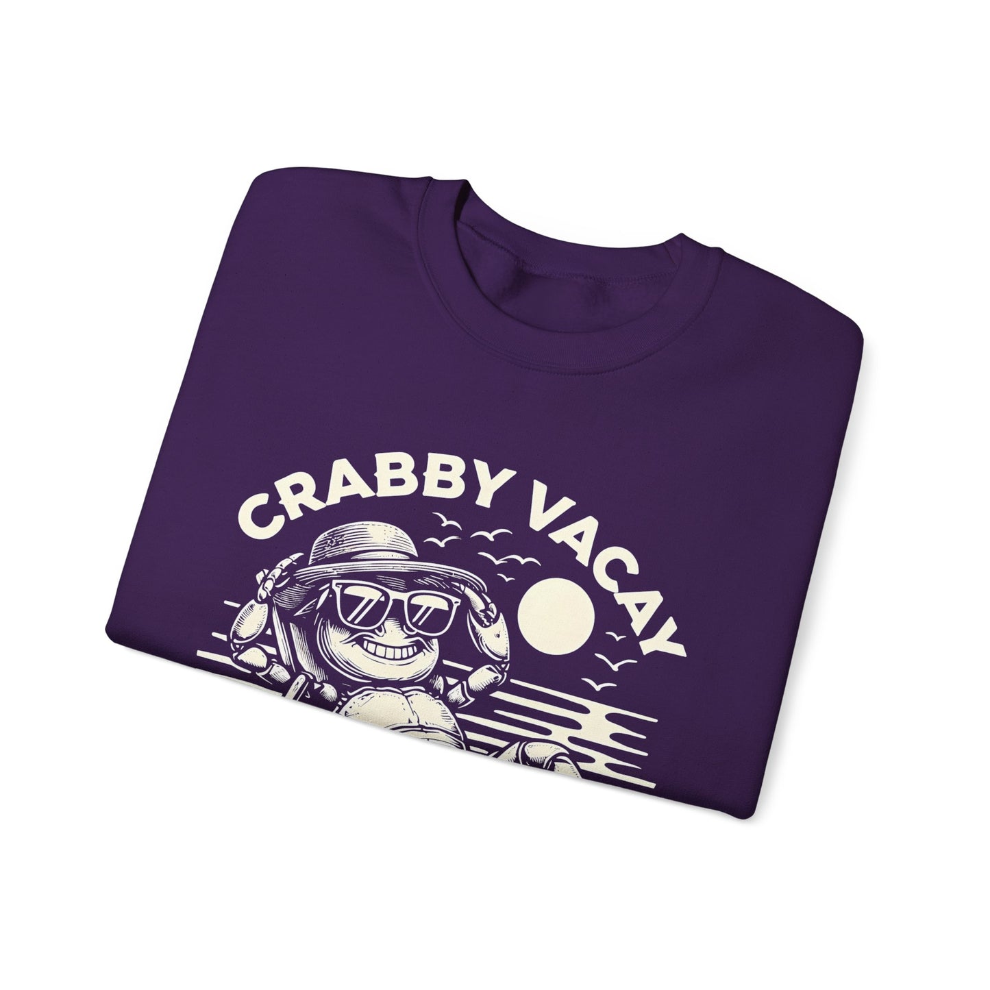 Crabby Vacay - Playful Monochrome Happy Crab Wearing Sunglasses in Tropical Scene Sweatshirt