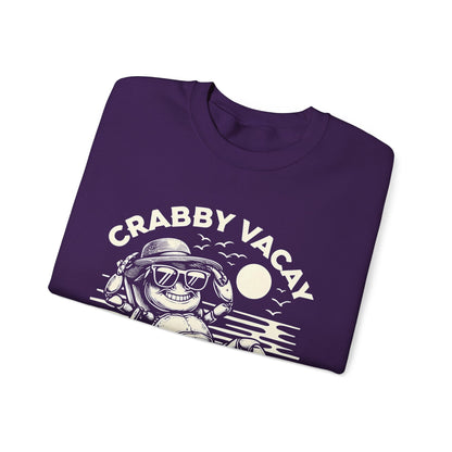 Crabby Vacay - Playful Monochrome Happy Crab Wearing Sunglasses in Tropical Scene Sweatshirt