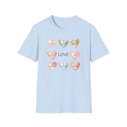 Love Is - Watercolor Hearts Grid With Text T-Shirt