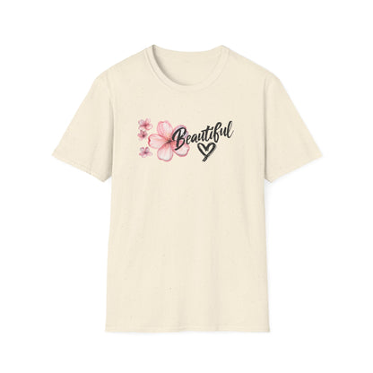 Beautiful T-Shirt - Cherry Blossom Flower with Heart - Brush Style Typography Design
