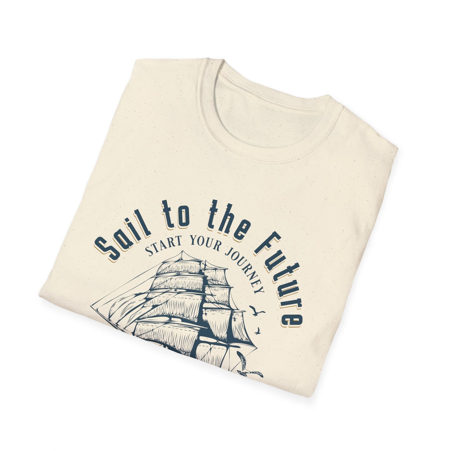 Sail to the Future - Monochrome Ship Landscape T-Shirt