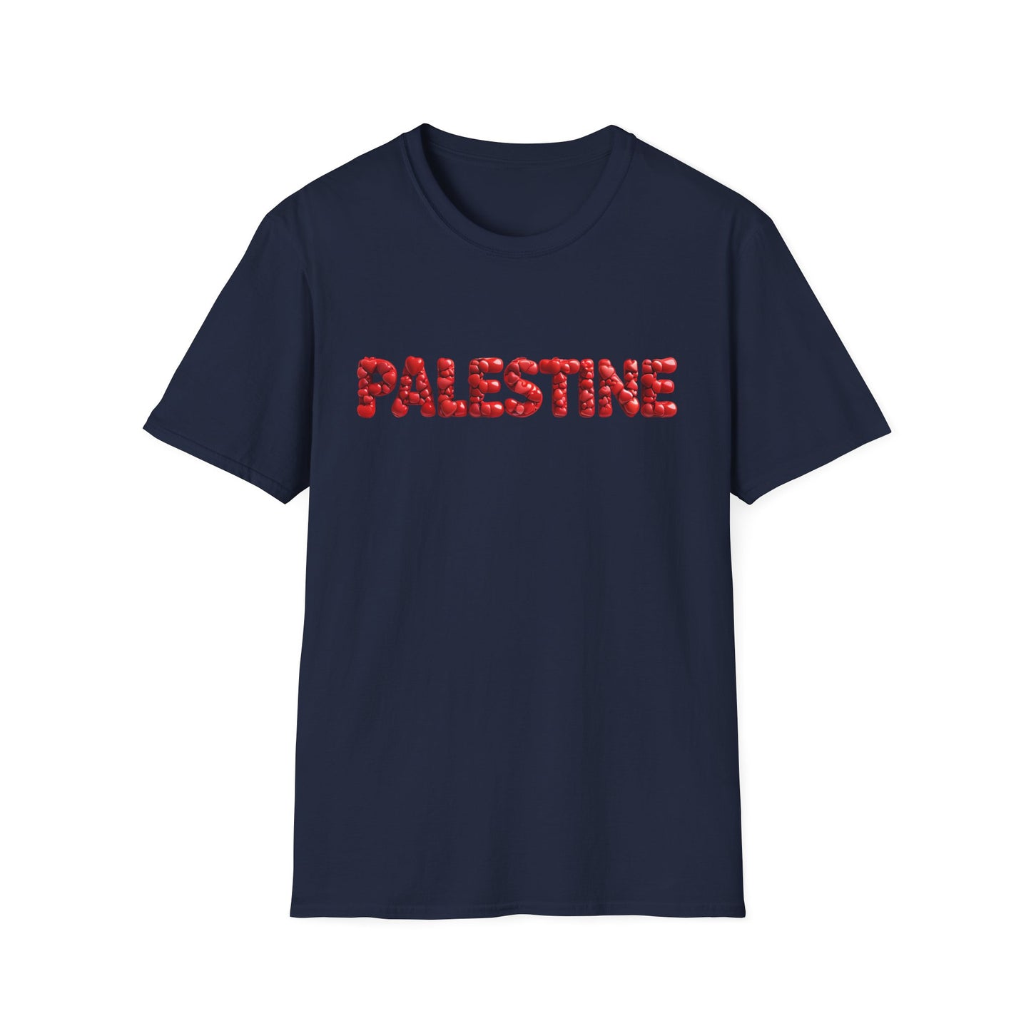 Palestine - Bubbly Red Hearts Typography T-Shirt