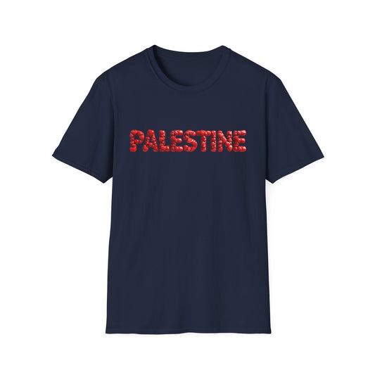 Palestine - Bubbly Red Hearts Typography T-Shirt