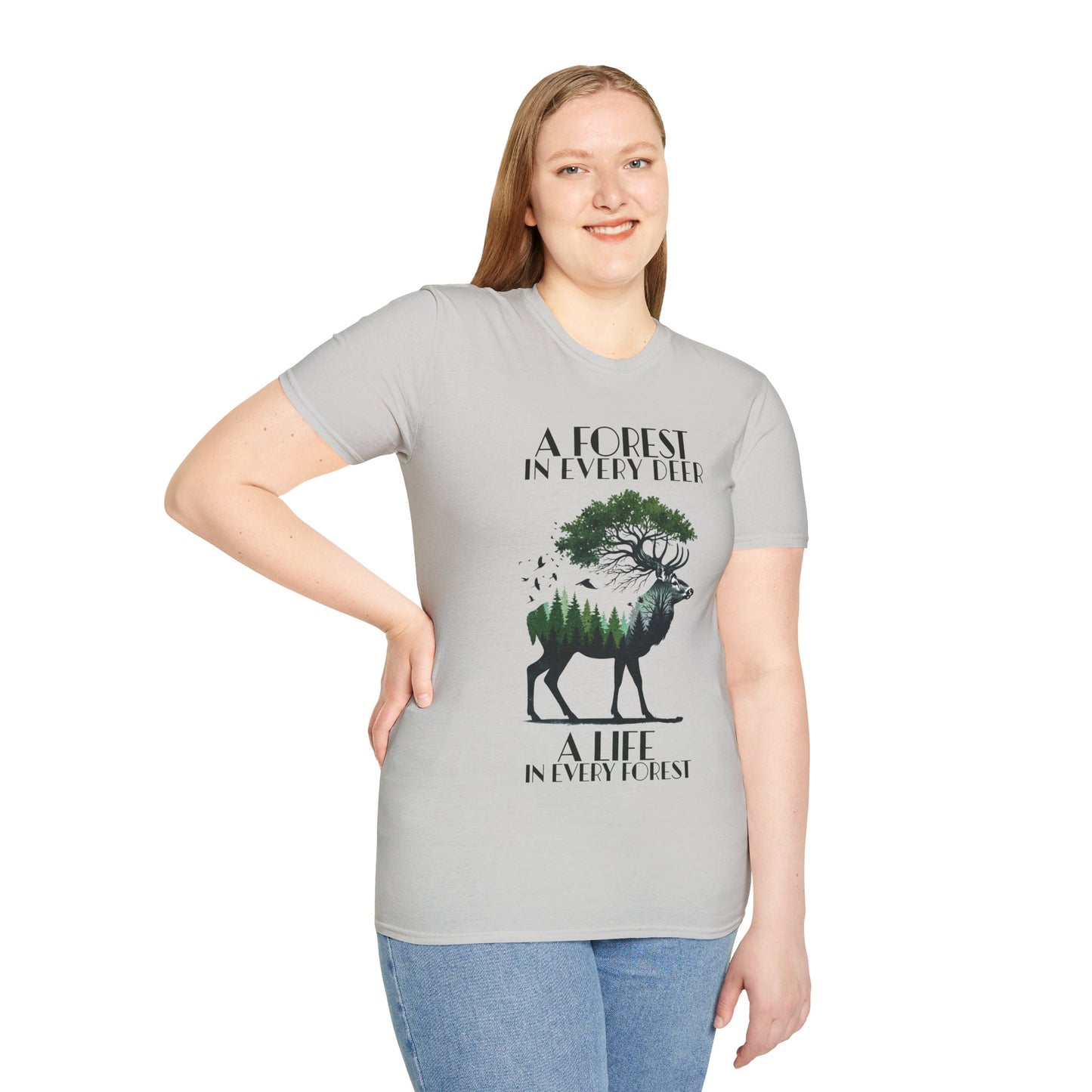 A Forest In Every Deer, A Life In Every Forest  - Forest And Deer Double Exposure Style T-Shirt