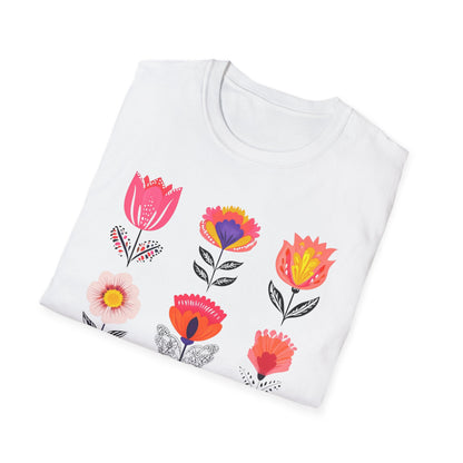 Vibrant Boho Grid Flowers T-Shirt
