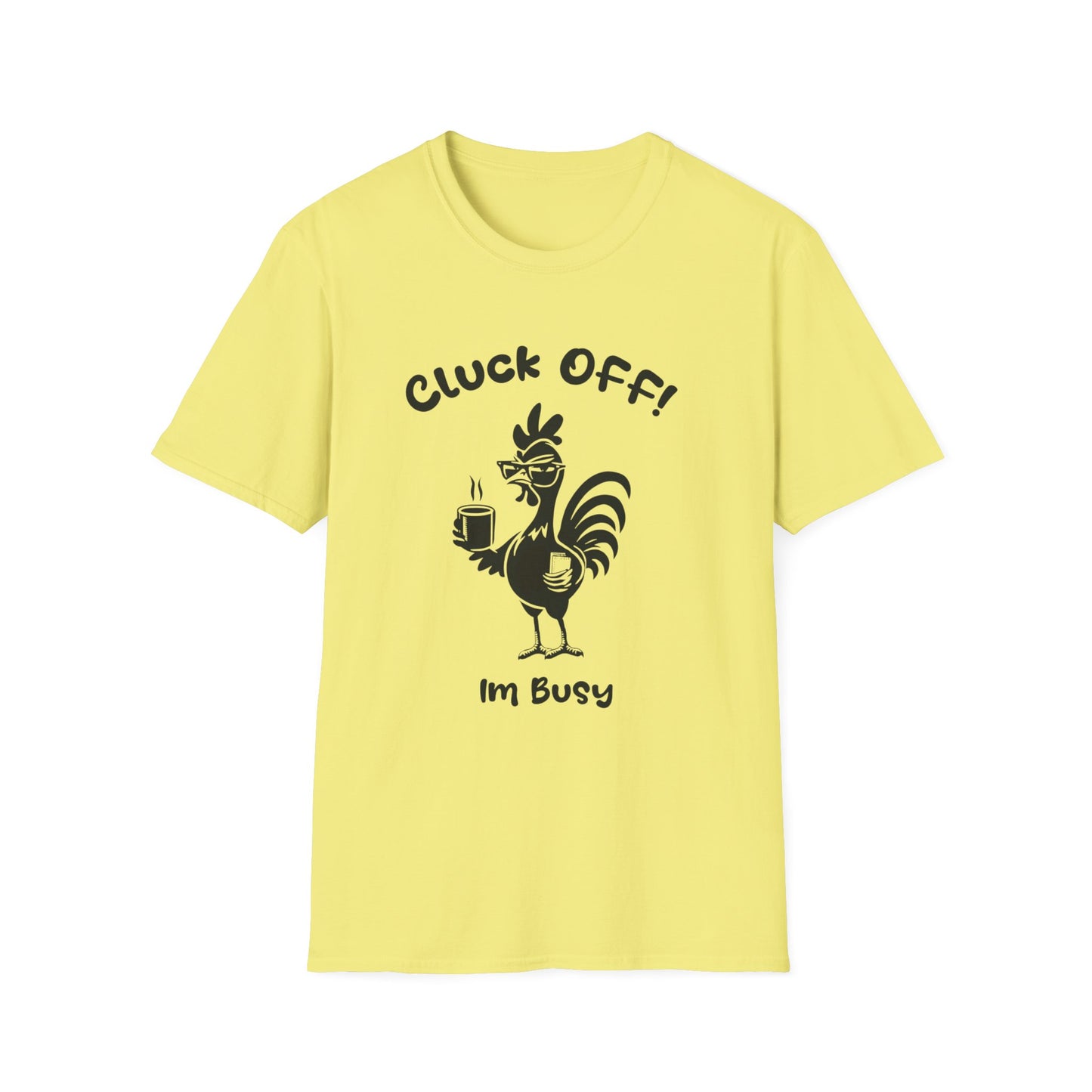 Cluck off I'm Busy - Playful Minimalistic Rooster Silhouette With Coffee And Files T-Shirt