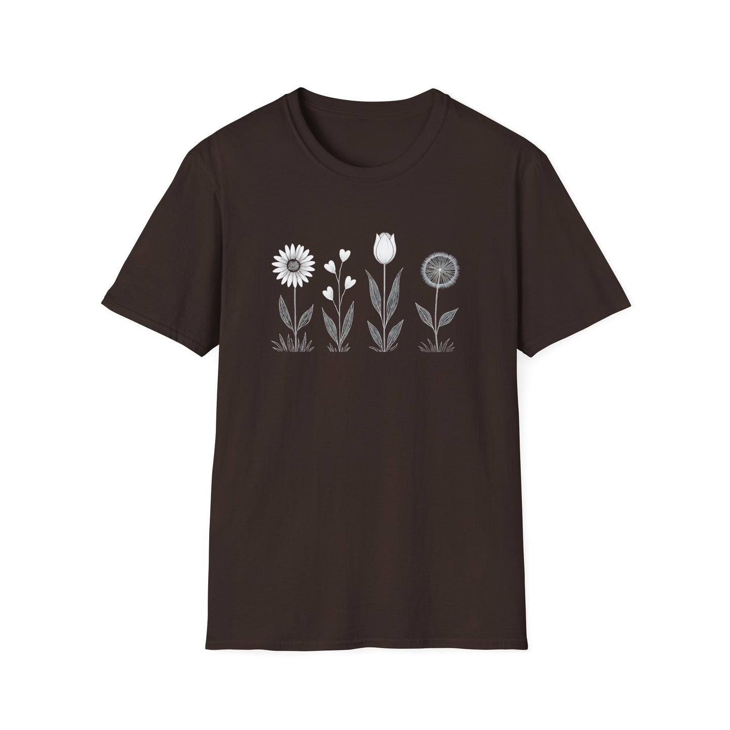 Minimalistic Flowers Line T-Shirt - Botanical Line Art Design