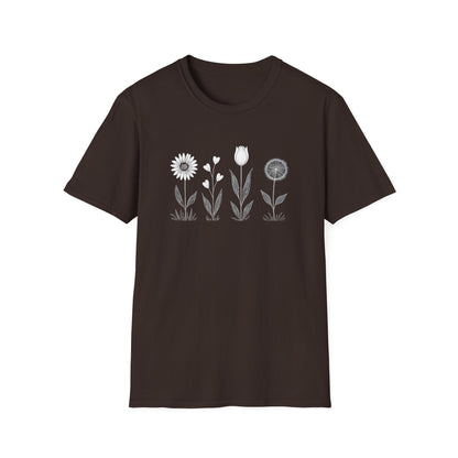 Minimalistic Flowers Line T-Shirt - Botanical Line Art Design