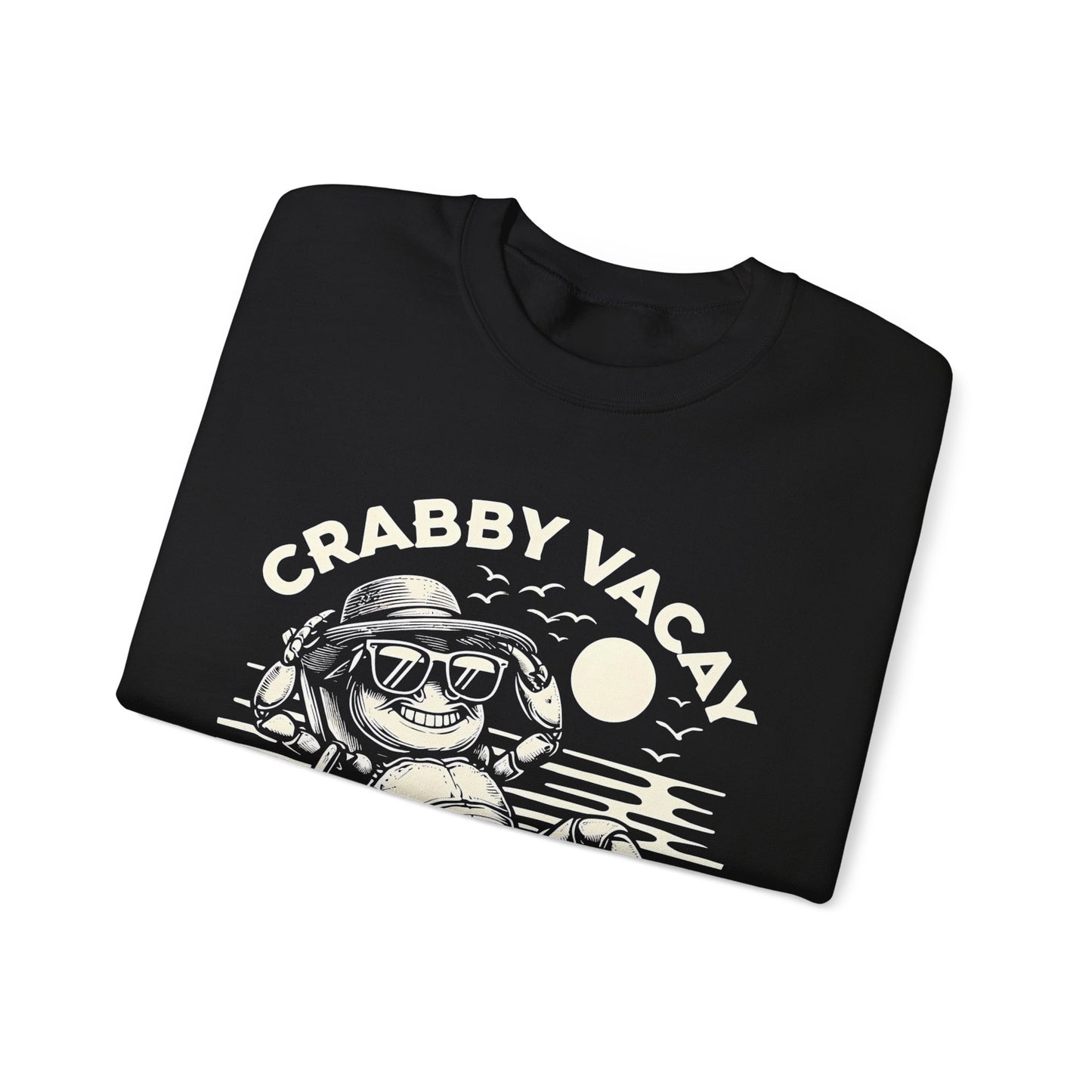 Crabby Vacay - Playful Monochrome Happy Crab Wearing Sunglasses in Tropical Scene Sweatshirt