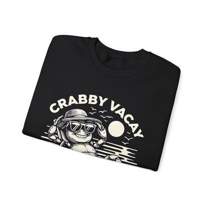 Crabby Vacay - Playful Monochrome Happy Crab Wearing Sunglasses in Tropical Scene Sweatshirt