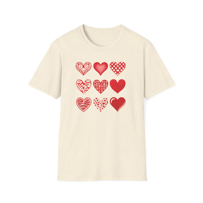 Grid of Different Red Heart Patterns T-Shirt